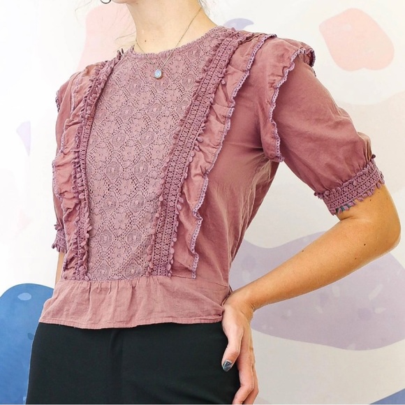 Love Sam Tops - NWOT 💙 Love Sam BOHO Blouse - Cotton Crocheted Lace With Ruffles Size S